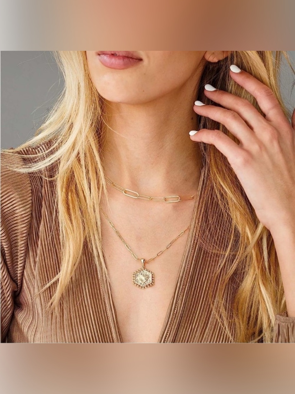 14k Gold Plated 2-Piece Layered Heart Pendant Necklace Set